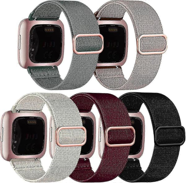 5-pakning stropper for Fitbit Versa 2/se: Justerbare elastiske nylonbånd