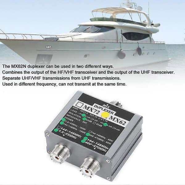 MX62 VHfUHF Duplexer 144148MHz 400470MHz Forskellig Frekvens Indendørs Antenne Kombinerer