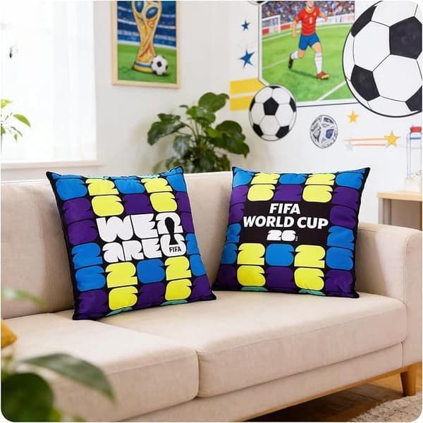 45x45cm 2-pak 2026 VM-tema pudebetræk – Blå og gul fanmerchandise