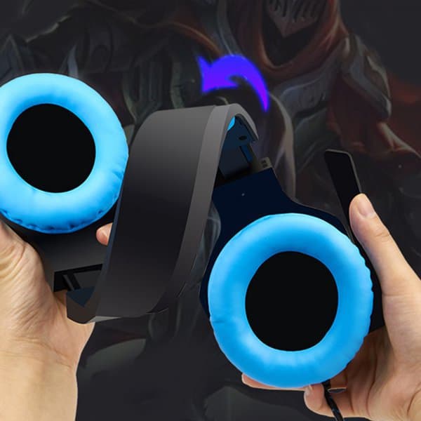 Gaming headset Blå LED-belysning Variabel hodebøyle
