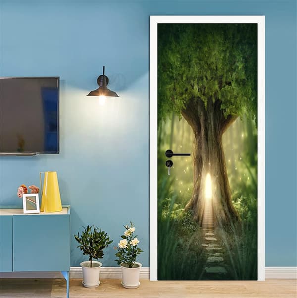 77x200cm 3D Konst Fantasy Trähus Dörrdekaler Väggmålning Ph