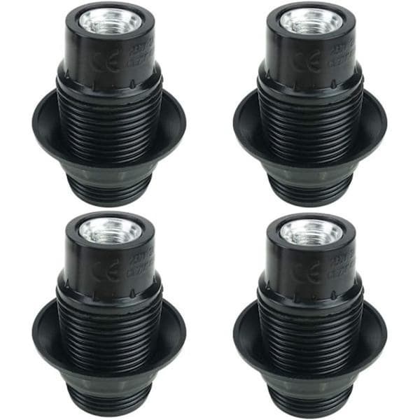 Sort E14 skrue, E14 lampeholder, 4 stk E14 fatninger, E14 fatning pære, solid pærefatning, sort adapterfatning, lampefatning dekoration