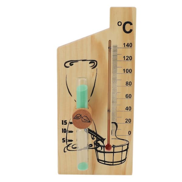 Badstuetermometer Timeglass 15 Minutters Sandtimer Gull Tre 0 til 140 Celsius Grader Temperaturmåler Veggmontert Badstutilbehør