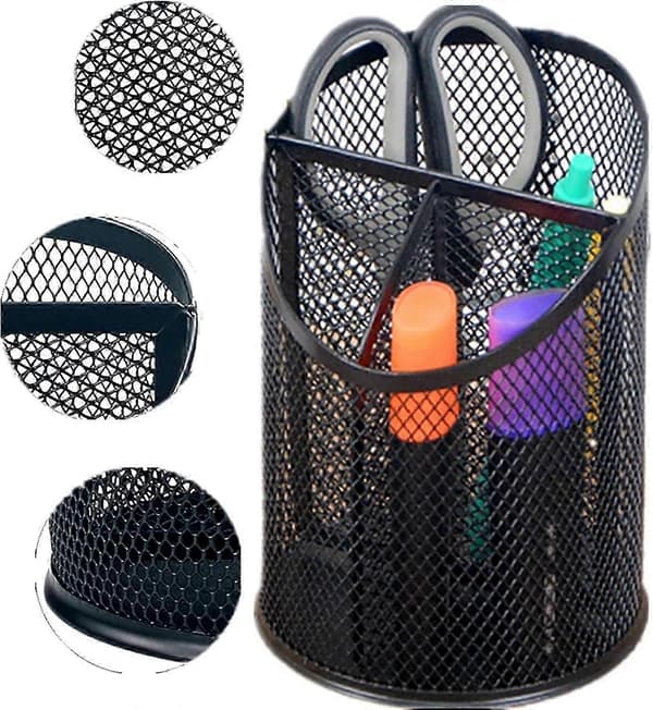 3 Rom Pennholder Mesh Rund Blyantholder Organizer Kopp for Skrivebord Kontor Svart, 2 Pakning