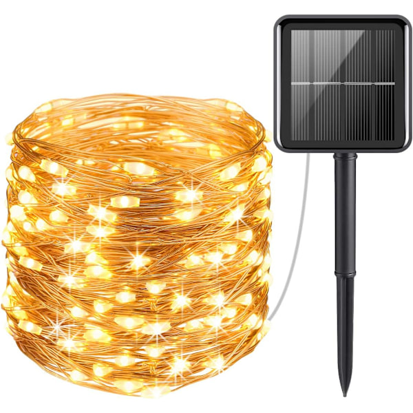 Varmvita Solar Slingor, Vattentäta Dimbar 120 Micro LED-lampor För Flickors Sovrum, Trädgårdsfest, Bröllopsdekoration, 12 m Längd, 8,9 cm Avstånd