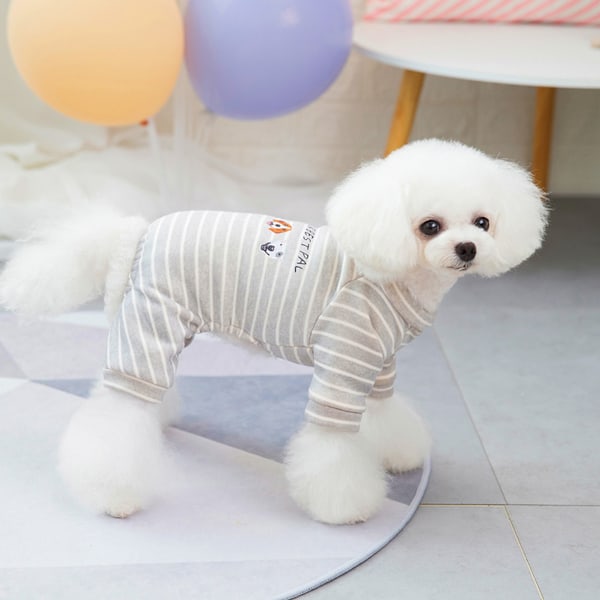 Hundpyjamas för liten hund, pojke och flicka, valp 4-bens hundkläder, vintervarm jumpsuit för husdjur, hanhund och honhund (grå)