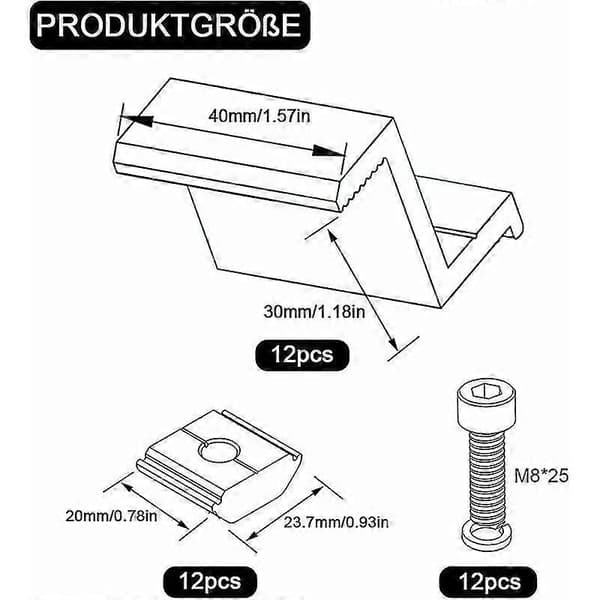 12-pak solpanelbeslag, solendeterminal, justerbar bredde, fotovoltaisk beslag, solbeslag til solpanel (30 mm)