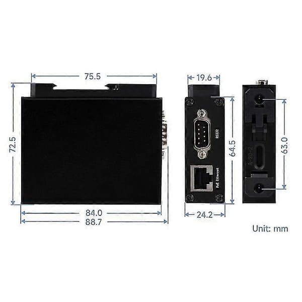 Din-kiskoon asennettava sarjapalvelin Rs232/485/422 - Rj45 Etet /ip -sarjamoduuli