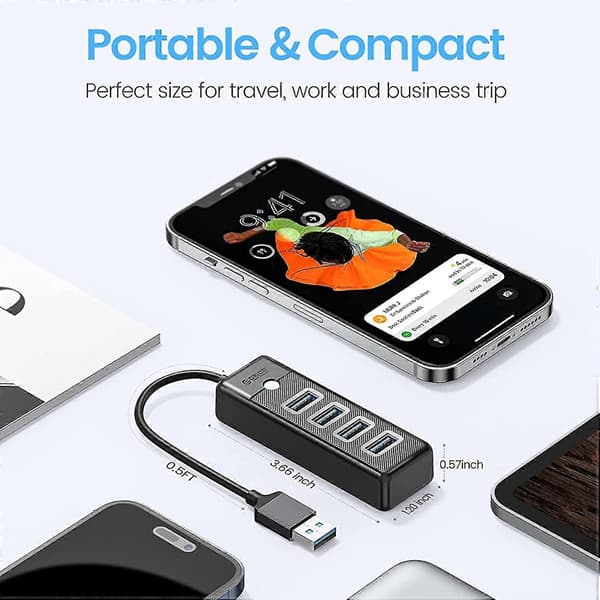 4-porters USB 3.0-hub, USB-splitter for bærbar PC, multi-USB-portutvider, dataoverføring kompatibel med