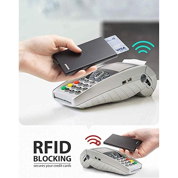 2x Silver korthållare skjuter Fram 5 kort - RFID säker Silver one size
