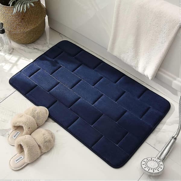 Sklisikker badematte i memory foam, absorberende badematte, vaskbar dusjmatte (mørkeblå, 50 x 80 cm)