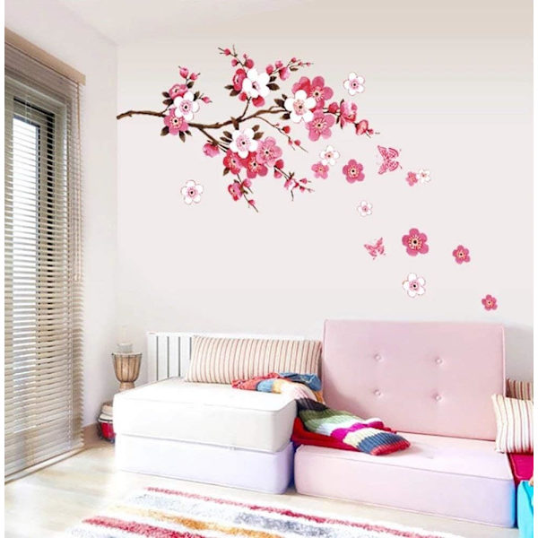 KIRSIKANKUKKA seinätarrat perhosilla vaaleanpunainen punainen (120x50 cm