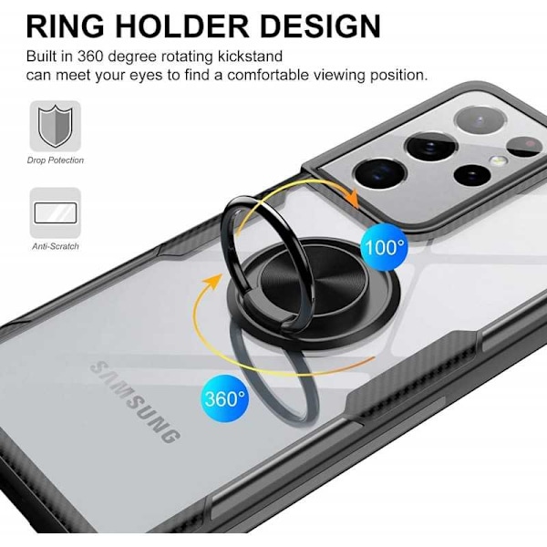 Samsung S21 Ultra Praktisk Stöttåligt Skal med Ringhållare V4 Svart