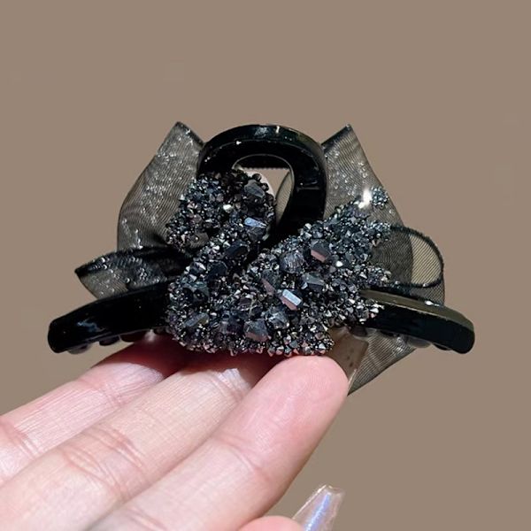 2 Stykker Fuld Diamant Sort Svane Grab Klip, Kvinders Baghoved