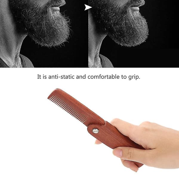 Naturlig hopfällbar träkam för skägg för portabel mustaschvård