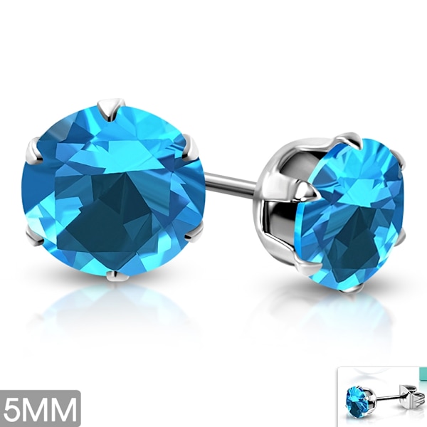Örhängen Stiftörhängen Stål 316L Rund Turkos Cubic Zircon 5 mm Silver