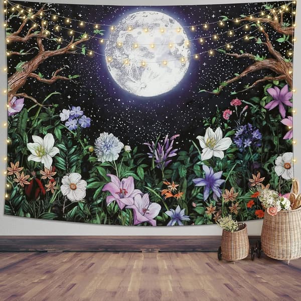 1st Estetisk Måne Tapestry Väggbonad Trädgård Nattlandskap m