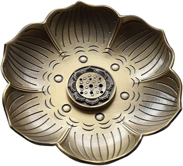 Røgelsespindholder Zinklegering Lotus Askefanger, Vintage Røgelse