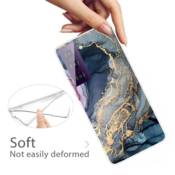 Marmormotiv Samsung Galaxy S21 FE skal - Blå På Gyllene Stänk Marmor multifärg
