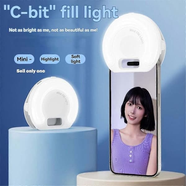Ringlight Selfie Lampe Clip-on Lampe for Mobiltelefon Lys A