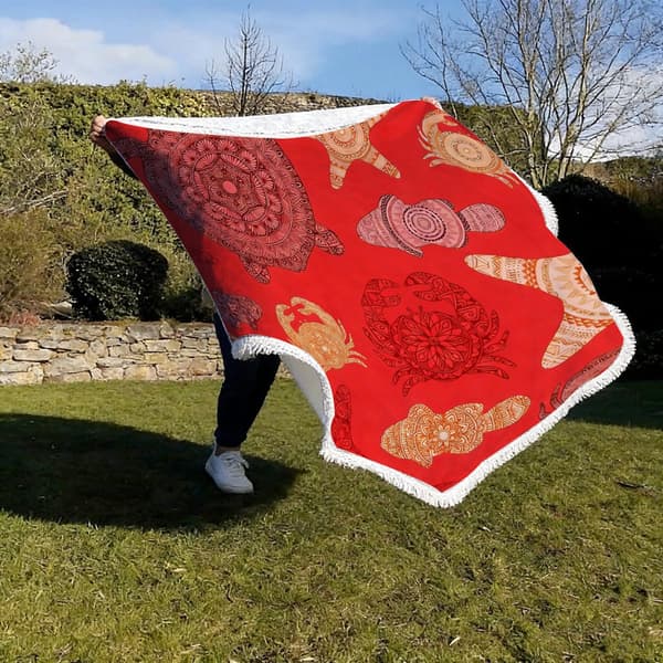 100cm x 100cm Merenelävät Mikrokuitu Pyöreä Hapsullinen Rantapyyhe A