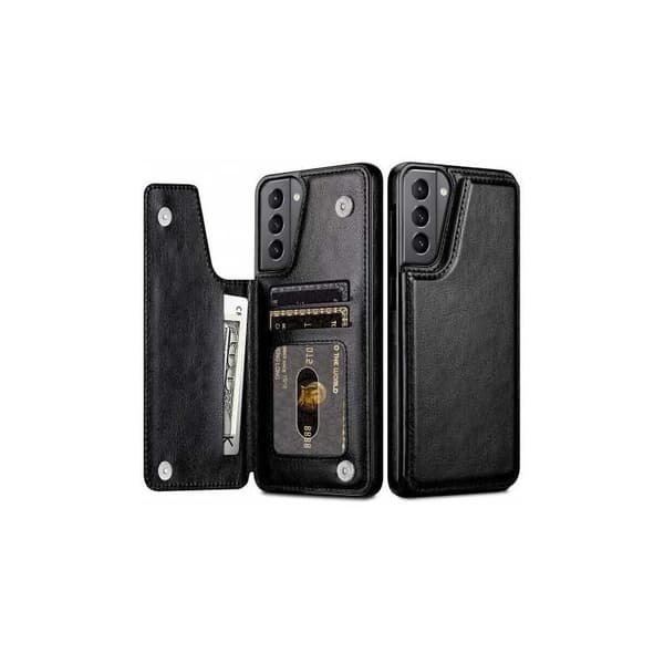 Samsung S22 Stødsikkert Cover Kortholder 3-RUM Flip Sort
