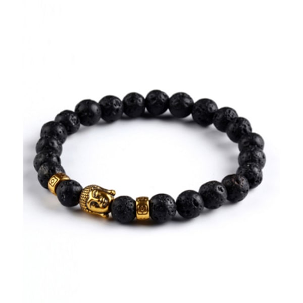 Trendigt Karma Armband Buddha Guld  Svarta Lavastenar guld