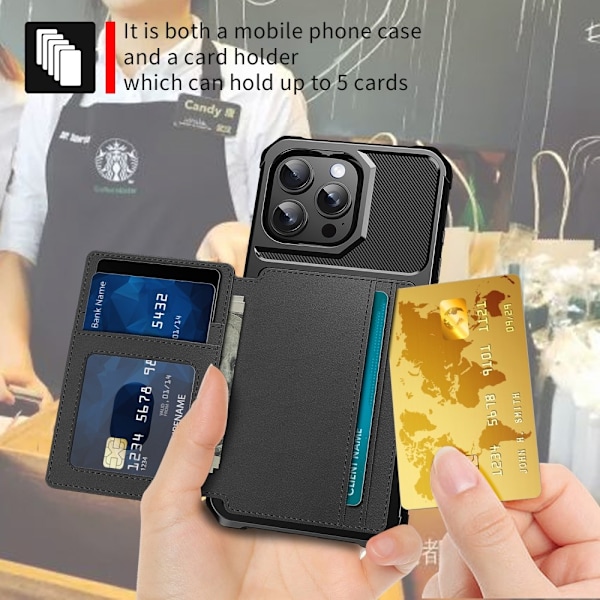 iPhone 16 Pro - Etui med magnetisk pung 4-rum Sort Sort 16 Pro