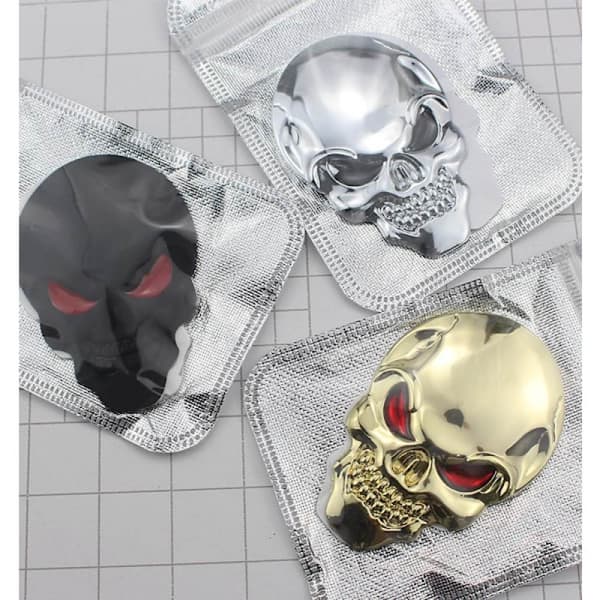 2x 3D Stor Sort Metal Dødningehoved Skelet Ond Knogle Bil Emblem Badge
