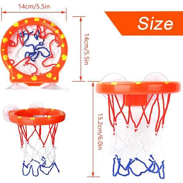 Basketbollkorg för badkarskul, smart design med uppgraderade sugproppar säkerställer att den sitter fast under leken, säkra material för småbarn, 3 bollar