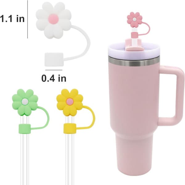 4-pack blommformade sugrörsskydd, återanvändbara sugrörsskydd för 10 mm sugrör