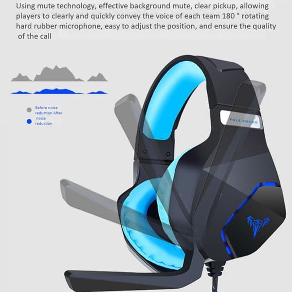 Gaming headset Blå LED-belysning Variabel hodebøyle