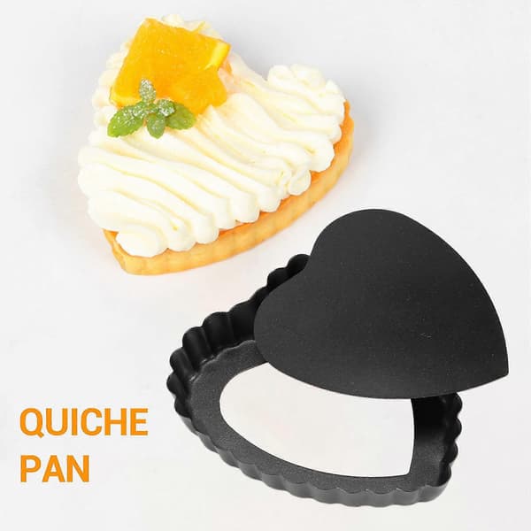 Tarteformsett for baking, 6 stk 10,5 cm hjerteformede terteformer, non-stick quicheform i karbonstål