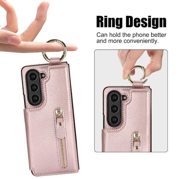 (Til Samsung Galaxy Z Fold 7) Holdbart telefoncover med ringgreb rosaguld brun