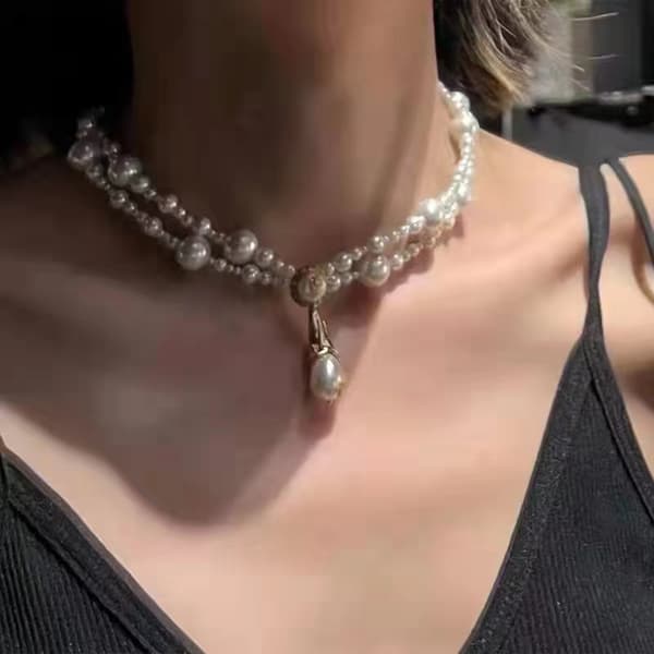 Retro barokk gullblad dråpeanheng choker