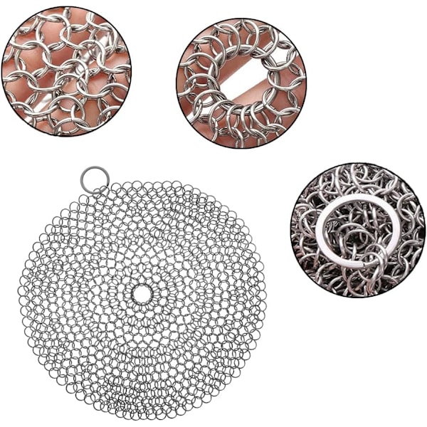 Rostfri Gjutjärnsrengörare, Multifunktionell Skrubber För Stekpannor, Grillar & Holländska Ugnar, Utrustad Med Hängring För Enkel Förvaring, 316L Rostsäker