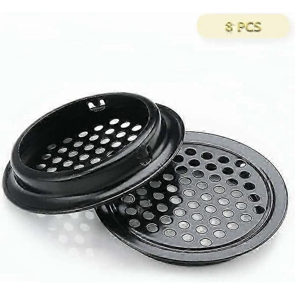 Sæt med 8 runde ventilationsriste i rustfrit stål til køkkenmøbler, rustfri stål luftventil 53 mm sort
