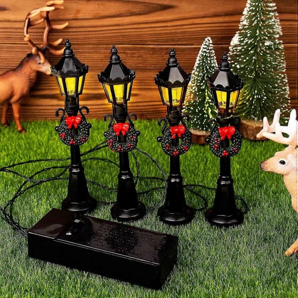 Jul Mini Gatelys Modeller, 4 Stk Mini Gatelampe Gatelys, -landskap Eventyrhage Tilbehør