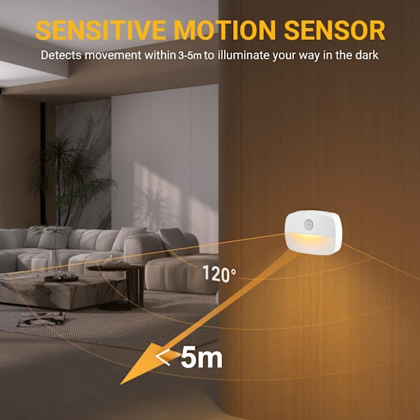 Rörelsesensor Nattlampa, Uppladdningsbar Mini Varmvit Självhäftande Batteri Nattlampa, Energibesparande Smarta Nattlampor för Sovrum, Kök, Trappor