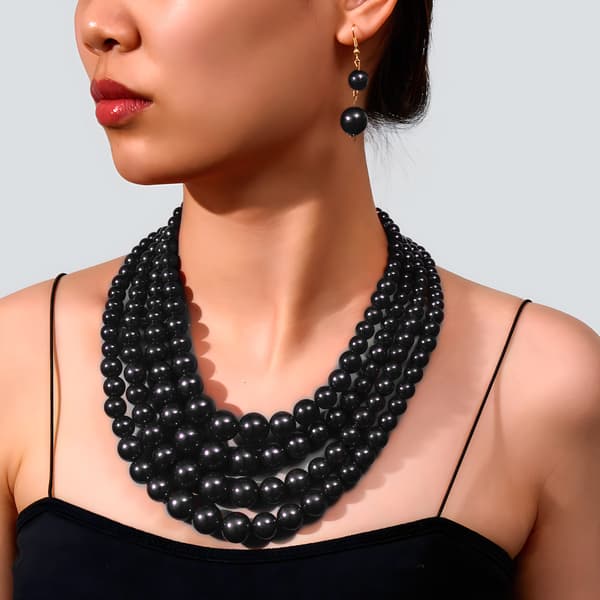 Statement halskædesæt med imiterede perler, stor chunky perlehalskæde elegant og sofistikeret simuleret perle statement halskæde perlebesat kunstnerisk retro black
