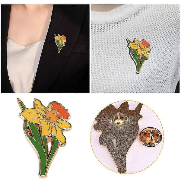 Emaljepin for kvinner og menn, påskeliljebrosje 4 cm