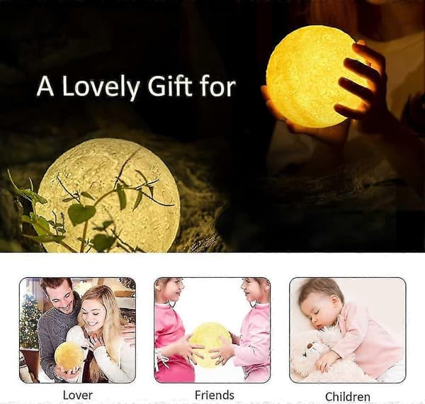 3D Fullmånelampe, 15cm/5.9inch Led Måne Nattlys Moderne Lys USB-Lading Gratis Trestand Hjemmeinnredning Julegave Til Barn, Barn, Venner