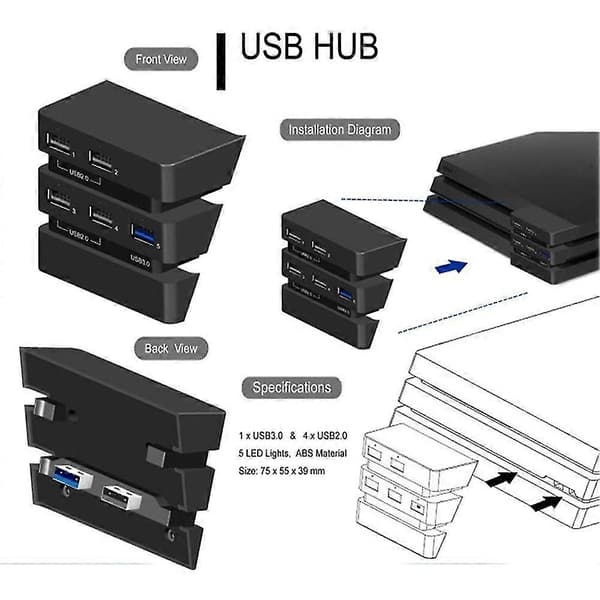 Usb Hub Förlängd 3.0 Hög Hastighet & Fyra 2.0 Usb Portar Expansionshubb För Playstation 4 Pro Gaming Con