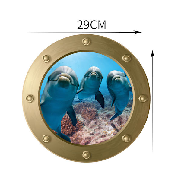 3D Ubåtslucka väggdekal - Haj (Diameter: 29cm), Vägg