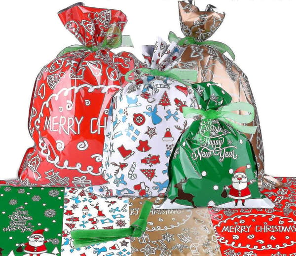 Julklappspåsar Presentinslagning Blandade Stilar Påsar Med Band För Julklappsinpackning