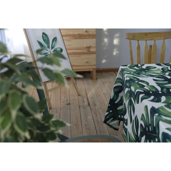 Drizzle Duk Planter Monstera Palm Grønt Blad Rektangulær Duk