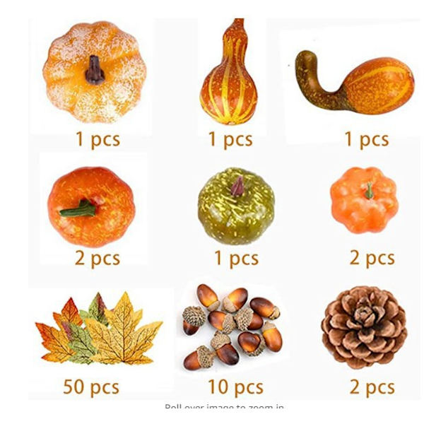 70 stk. efterårs- og Thanksgiving-dekorationer, mini kunstige græskar, P