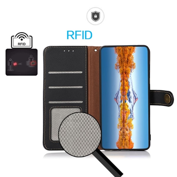 iPhone 16 Pro Max KHAZNEH Custer Ægte Læder RFID Cover Etui Sort Blå