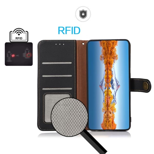 iPhone 16 Pro Max KHAZNEH Custer Aito Nahka RFID-kuori Musta Svart