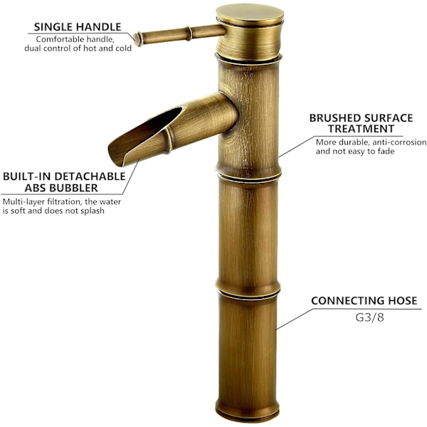 1 st 3 Leder Bryt Mun Hög Bambu Kran, Vattenfall Blandare